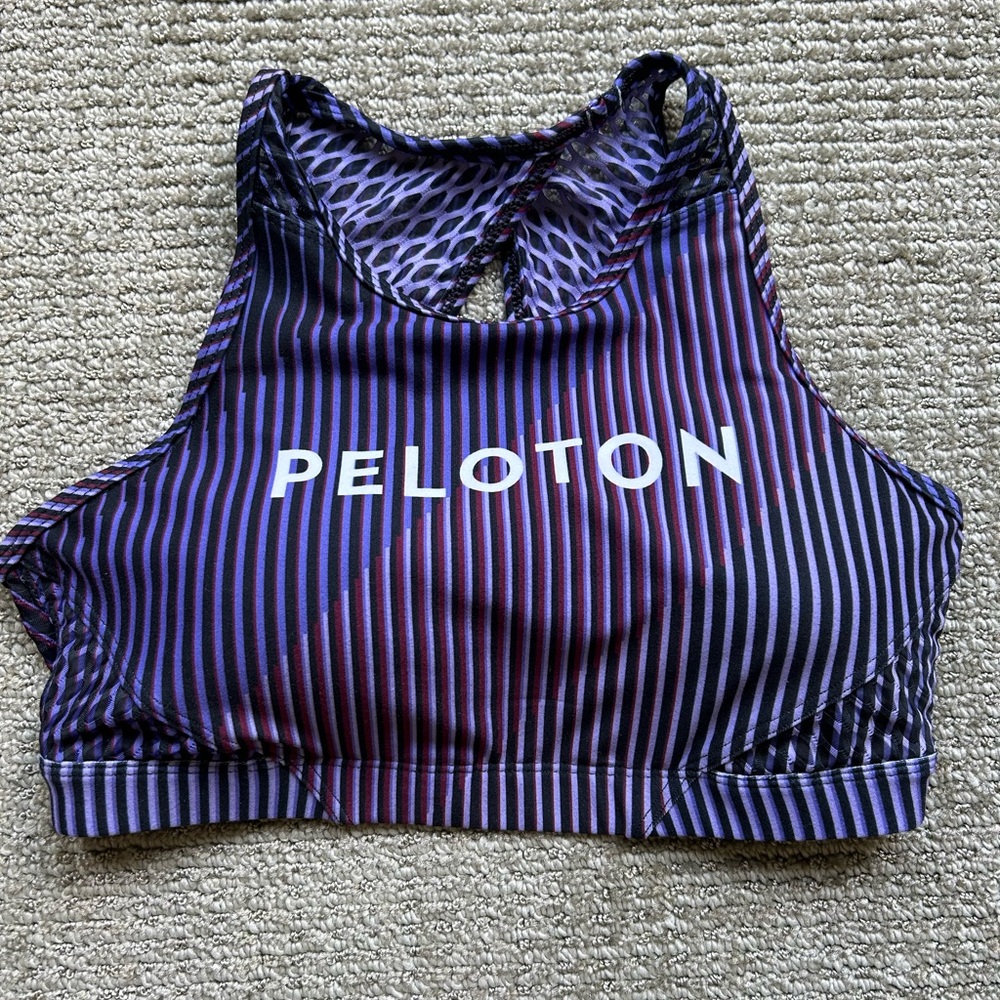 Peloton Purple and Black Patterned Sports Bra